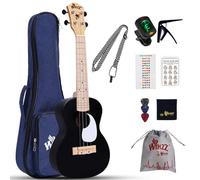 Winzz Concert Ukulele Kit for Adults & Kids, 23" Beginner Set with 9 Accessories, Black