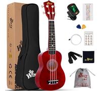 Winzz Kids Ukulele 21inch, Beginner Soprano Ukulele for Adults, Childs Red Starter Set with Fingerboard Stickers, Chords Card, Tuner, Strap, Extra Strings, Bag (9 Accessories)