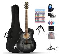 Winzz Left-Handed Guitar Acoustic Western Guitar Black 40 Inch Beginner Set with Pickup, Stand, Pick, Strap, Tuner, Bag