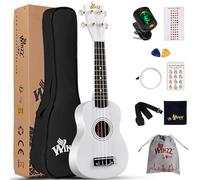Winzz Ukulele for Kids 21 inch, Soprano Ukulele for Adults Beginner, White Children Starter Kit with Fingerboard Stickers，Chords Card, Tuner, Strap, Extra Strings, Bag (9 Accessories)