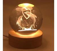 Wioilyoy 3 Crystal Ball Night Light, 2.36 Inch Love Dolphin Glass Light with Color LED Holder, 7 Color Variations Clear Glass Ball Light