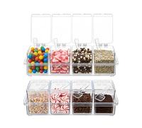 Wiojtry 8 Pcs Sugar Bowls with Lid and Spoon Ice Cream Toppings Bar kit and Candy Spices Organizer Set Toppings Tray Salts Sugar Dispenser Jars Spoon Storage Square Boxes Kitchen Ingredient Holder