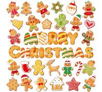 Wiooffen 36 Pieces Christmas Magnets Supplies Xmas Refrigerator Magnetic Merry Fridge Magnet Stickers Happy Holiday Decoration for Car Mailbox Locker Cabinets Home Decor (Gingerbread)