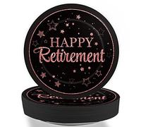 Wiooffen 48Pcs Retirement Pink Paper Plates, 7 inch, Retirement Theme, Pink, 48 Count, Round, Disposable, Party Plate