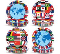 Wiooffen 80Pcs International World Flags Plates Around the World Globe Party Tableware Decorations International Flags 7'' Paper Cake Dessert Dinner Plates for Travel Trip Retirement Party Supplies