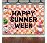 Wiooffen Happy Summerween Backdrop Banner 7x5ft Halloween in Summer Party Decorations Summer Halloween Photography Background Decors for Boy Girl Summerween Party Photoshoot Photo Props Supplies