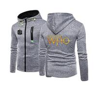 WIOSEN Men's Autumn Fleece Hoodie Pullover for Doctor Who Prints Outdoors Workout Full Zip Jackets Warm Thick Sweatshirt Coats with Zipper Pockets,Grey-S