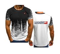 WIOSEN Men's Crewneck Tee Shirts for Mass Effect N7 Printed Gradient Short Sleeved Training Tees T-Shirt Running Moisture Wicking Workwear Quick Dry Tops,White-3XL