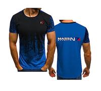 WIOSEN Mens Gradient Short Sleeve for Mass Effect N7 Printed Adults Summer Training T-Shirts Work Quick Drying Tees Shirts Comfort Casual Short-Sleeved, Blue-2XL