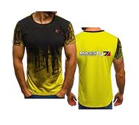 WIOSEN Mens Gradient Short Sleeve for Mass Effect N7 Printed Adults Summer Training T-Shirts Work Quick Drying Tees Shirts Comfort Casual Short-Sleeved, Yellow-L