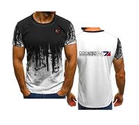 WIOSEN Mens Gradient Short Sleeve for Mass Effect N7 Printed Adults Summer Training T-Shirts Work Quick Drying Tees Shirts Comfort Casual Short-Sleeved,White-3XL