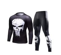 WIOSEN Mens Gym Leggings Compression Running Set Punisher Design Pants Top and Short Sleeve Leggings Cycling Fitness Wear Clothing Suit Adults Tracksuit,Set D-Adult M