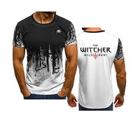 WIOSEN Men's T-Shirt for Witcher Fashion Printed Short Sleeve Summer Casual Breathable Tee Unisex Workwear Tops Quick Drying Gradient Half Sleeves,White-2XL