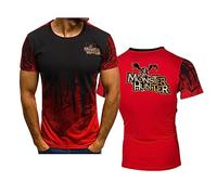 WIOSEN Summer Mens Short Sleeve for Monster Hunter Printing Casual T-Shirts Loose Contrasting Colors Tops Comfortable Breathable Half Sleeves Tees, Red-M