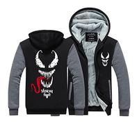 WIOSEN Superheros Venom Fleece Hoodie Jackets Men's Thick Warm Hooded Coat Outdoors Windproof Full Zip Pullover Tops for Man Sweatshirt with Pockets,A-Aldult M