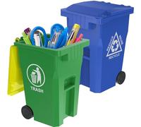 Wiosi Mini Curbside Garbage Trash Bin Pen Holder and Unique Tiny Size Recycle Can Set Pencil Cup Desktop Organizer Green Blue 2-Pack
