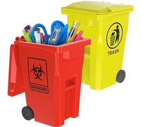 Wiosi Mini Trash Can Pencil Holder for Desks, Red/Yellow