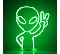 WIOSOUL Alien Neon Lights - LED Signs with 2 Hooks, USB/3*AA Powered, Green Alien Neon Sign for Room, Bar, Home, Party, Festival Decor, Friend Gift
