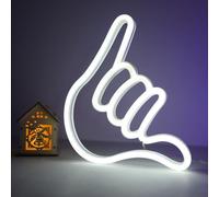 WIOSOUL Finger Neon Light Sign, LED Neon Sign, USB/Battery, Neon Night Light with 2 Hooks, Neon Lamp for Wall Decoration, Neon Sign, Six LED Light Signs, Neon Sign for Festival Decoration (White)