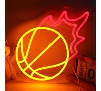WIOSOUL Flame Basketball Neon Sign LED Sport Night Light with Adjustable Brightness, USB Powered Hanging Neon Decor for Home Gym, Sports Bar, Game Room (Flame Basketball)