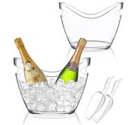 WIOSOUL Ice Bucket,Champagne Bucket Drinks Bucket 2PCS 4 Liter Ice Bath Tub Wine Bucket,Acrylic Champagne Bucket Ice Bucket Large with 2PCS Ice Bucket Scoop,Beer Bucket,Ice Buckets for Parties(Clear)