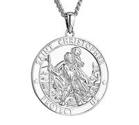 WIOY St. Christopher Medal Necklace 925 Sterling Silver, Saint Christopher Pendant Necklace for Men Women, Silver, No Gemstone