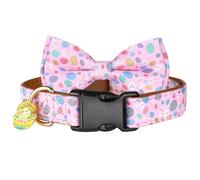 wipalor Easter Rabbits Eggs Adjustable Dog Collar Girl Boy Puppy with Detachable Bowtie, Cute Easter Bunny Pet Collar Dog Collar, Soft Leather Cotton Dog Collars for Medium Dogs Girl Boy-Pink