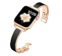 wipalor Slim Bangle Strap Fit Apple Watch Straps Women 46mm 45mm 44mm 42mm 49mm, Metal Minimalist iWatch Strap, Ladies Bracelet for Apple Watch Band Series 10 SE 9 8 7 6 5 4 3 Ultra, Rose Gold/Black