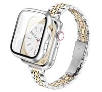 wipalor Slim Stainless Steel Strap with Case Compatible with Apple Watch Straps Women 41mm, Metal iWatch Strap, Ladies for Apple Watch Band and Cover for Apple Watch Strap Series 7 8 9, Silver/Gold