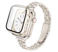 wipalor Slim Stainless Steel Strap with Case Compatible with Apple Watch Straps Women 44mm, Metal iWatch Strap, Ladies for Apple Watch Band and Cover for Apple Watch Strap Series SE 6 5 4, Starlight