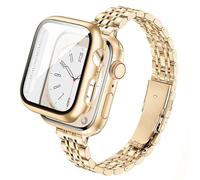 wipalor Slim Stainless Steel Straps with Case Compatible with Apple Watch Straps Women 40mm, Ladies Metal iWatch Strap and Cover with Screen Protector for Apple Watch Strap Series SE 6 5 4, Gold