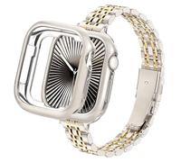 wipalor Slim Stainless Steel Straps with Case for Apple Watch Straps Women 45mm 44mm 42mm(Series 3 2 1), Ladies Metal iWatch Strap and Cover for Apple Watch Strap Series 9 8 7 6 5 4 3 2 SE, Star/gold