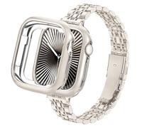 wipalor Slim Stainless Steel Straps with Case for Apple Watch Straps Women 45mm 44mm 42mm(Series 3 2 1), Ladies Metal iWatch Strap and Cover for Apple Watch Strap Series 9 8 7 6 5 4 3 2 SE, Starlight