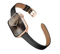 wipalor Slim Straps fits Apple Watch Strap 46mm 45mm 44mm 42mm 49mm, Soft Genuine Leather iWatch Band, Lightweight Strap for Apple Watch Straps Women 11 10 9 8 7 6 5 4 3 2 1 SE Ultra, Black/Rosegold