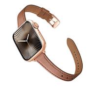 wipalor Slim Straps fits Apple Watch Strap 46mm 45mm 44mm 42mm 49mm, Soft Genuine Leather iWatch Band, Lightweight Strap for Apple Watch Straps Women 11 10 9 8 7 6 5 4 3 2 1 SE Ultra, Brown/Rosegold