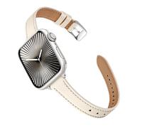 wipalor Slim Straps fits Apple Watch Strap 46mm 45mm 44mm 42mm 49mm, Soft Genuine Leather iWatch Band, Lightweight Strap for Apple Watch Straps Women 11 10 9 8 7 6 5 4 3 2 1 SE Ultra, Apricot/Sliver