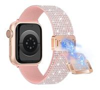 wipalor Sparkly Stretchy Nylon Magnetic Band Fit Bling Apple Watch Bands for Women (42mm Series 10) 41mm 40mm 38mm, Elastic Sport iWatch Bands for Glitter iPhone Watch Series 10 SE 9 8 7 6 5 4 3-Pink