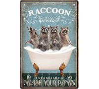 WIPBLAK Funny Raccoon Decor Vintage Bathroom and Bathtub Metal Tin Sign Decor Raccoon Pet Lovers Gift Farm Home Bar Bathroom Man Cave Retro Wall Art Poster Sign Accessories 8x12 in