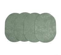 Wipe Clean and Stylish Set of 4 Double Sided Floral Patterned Oval PU Leather Placemats (Green)
