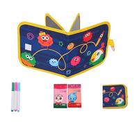 Wipe-Clean Colouring Book for Children, Reusable Drawing Board, Wipe-Clean, Portable with 3 Colouring Pencils, Doodle Pad 6 Pages, Colouring Painting Set Gift, Games from 2-6 Years Children (#D)