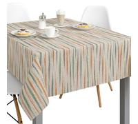 Wipe Clean PVC Tablecloth 140cmx200cm-Outdoor/Indoor Table Cloth Protector, Waterproof Summer Design, Easy Care Table Cover (Linen Effect Brush Strokes)