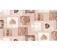 Wipe Clean PVC Tablecloth Vinyl Oilcloth Kitchen Table Cover Protector - Beige Wooden Hearts (150 x 140cm)