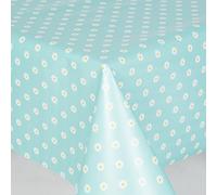 Wipe Clean PVC Tablecloth Vinyl Oilcloth Kitchen Table Cover Protector - Blue Daisy Flowers (200 x 140cm)