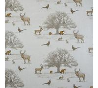 Wipe Clean Tablecloth Oilcloth Beige/Natural Woodland Animals 134cm x 250cm (53" x 99")