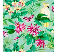 Wipe Clean Tablecloth Oilcloth PVC Vinyl Green and Pink Tropical Birds and Butterflies 140cm x 180cm Rectangle (55" x 71")