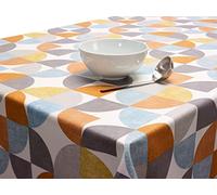 Wipe Clean Tablecloth PVC Oilcloth Cotton Backed - Burnt Orange, Ochre Yellow, Duck egg and Grey Circles Matt Finish Oilcloth Table cover- Rectangle, Square, Round - 132cm Wide (132cm x 100cm)