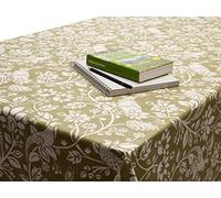 Wipe Clean Tablecloth PVC Oilcloth Cotton Backed - Sage Green Pheasants and Hares Matt Finish Oilcloth Table cover- Rectangle, Square, Round - 132cm Wide (100cm Round)