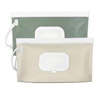 Wipe Dispenser,2-Pack Portable Refillable Wipe Container,Reusable Travel Baby Wipes Dispenser, Waterproof and Dustproof(Sage Green & Cream)