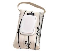 Wipe Dispenser Cotton Striped Bow Refillable Wipes Pouch with Handle Hanging Portable for Travel Home Car Office, 5.1x2.4x9.5 Inch