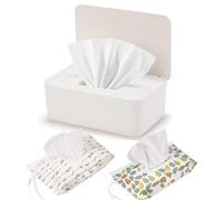 Wipe Dispenser White,Reusable Flushable Wipe Holder Set with 2Pcs Refillable Portable Wipe Bag for Baby Adult Bathroom,Wipe Container with Lids Keeps Wipes Fresh,Baby Shower New Mom Gifts